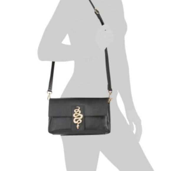 House of Harlow 1960 Handbag Genuine Leather Crossbody Black Italy Snake Accent - Picture 1 of 16